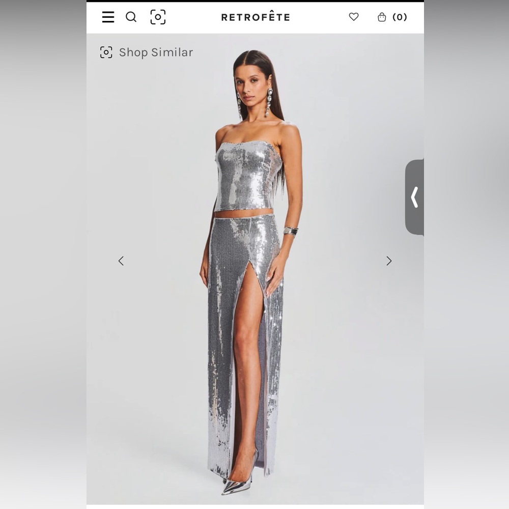 Retrofete Silver Sequin Savannah Maxi Skirt Set